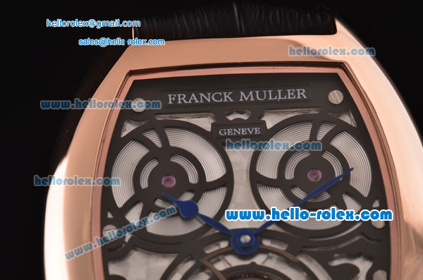 Franck Muller Giga Tourbillon ST22 Automatic Rose Gold Case with Black Leather Strap and White Dial -Blue Hands - Click Image to Close